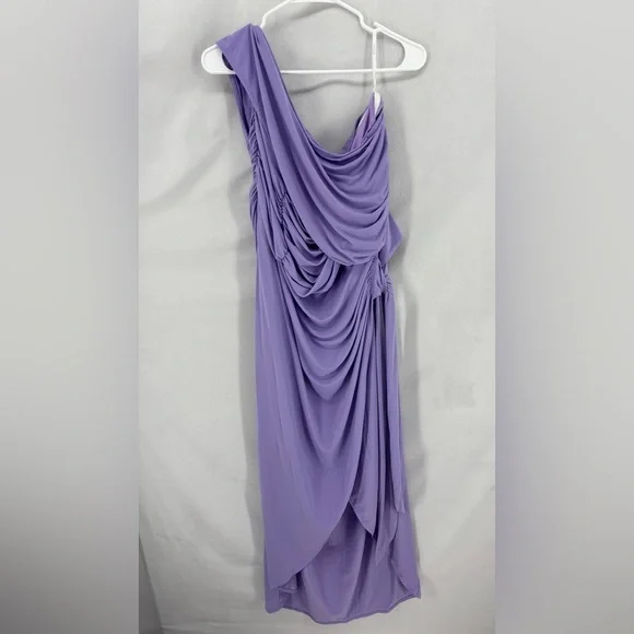 Eloquii Lilac One Shoulder Ruched Wrap Midi Dress Plus Size 22 lavender purple - Picture 4 of 9